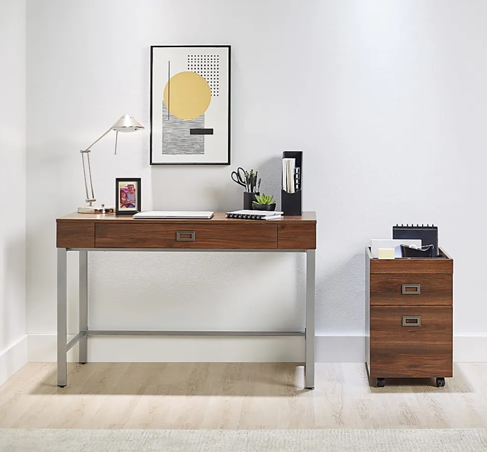 Realspace® Brezio 47"W Computer Desk With Mobile File Cabinet, Brown