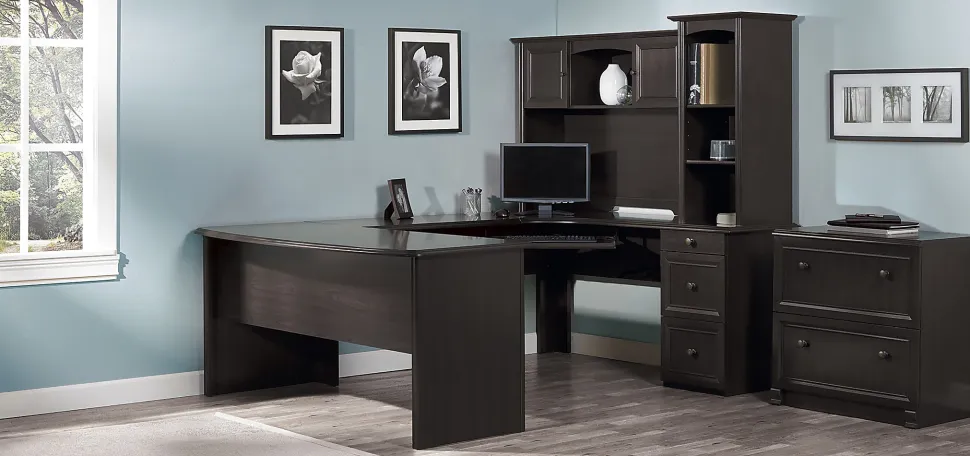 Realspace® Broadstreet 65"W U-Shaped Executive Corner Desk, Walnut