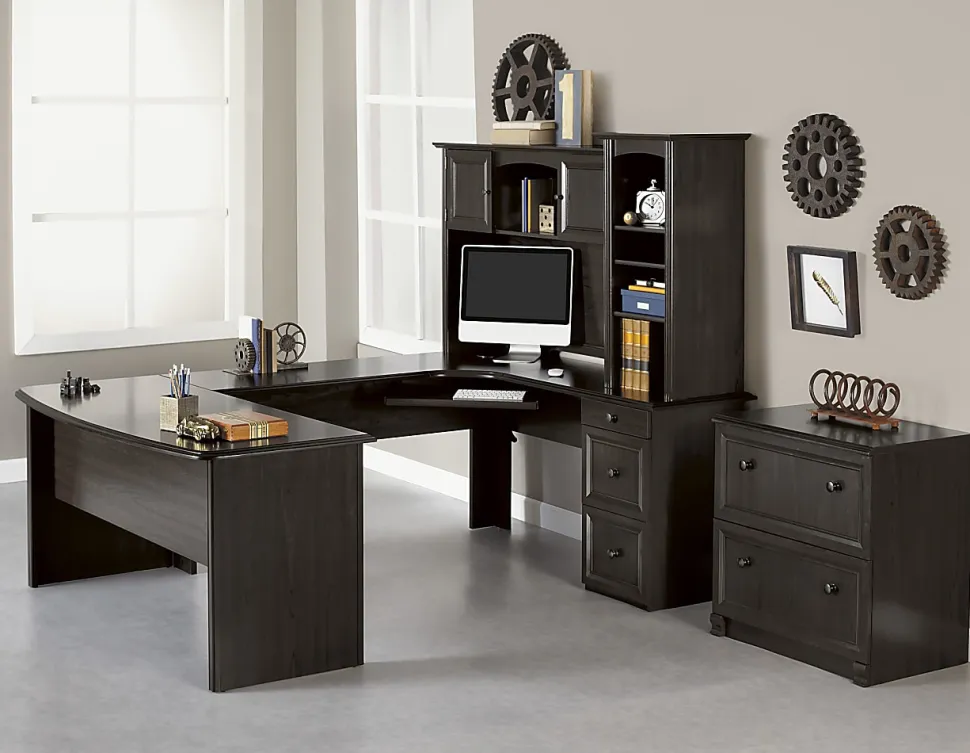 Realspace® Broadstreet 65"W U-Shaped Executive Corner Desk, Walnut