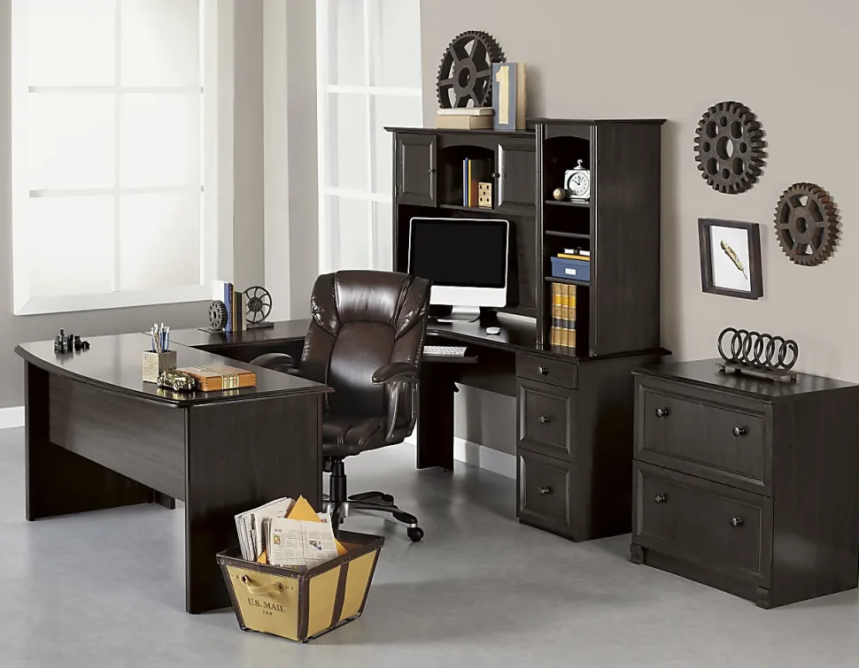 Realspace® Broadstreet 65"W U-Shaped Executive Corner Desk, Walnut