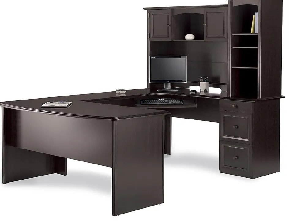 Realspace® Broadstreet 65"W U-Shaped Executive Corner Desk, Walnut