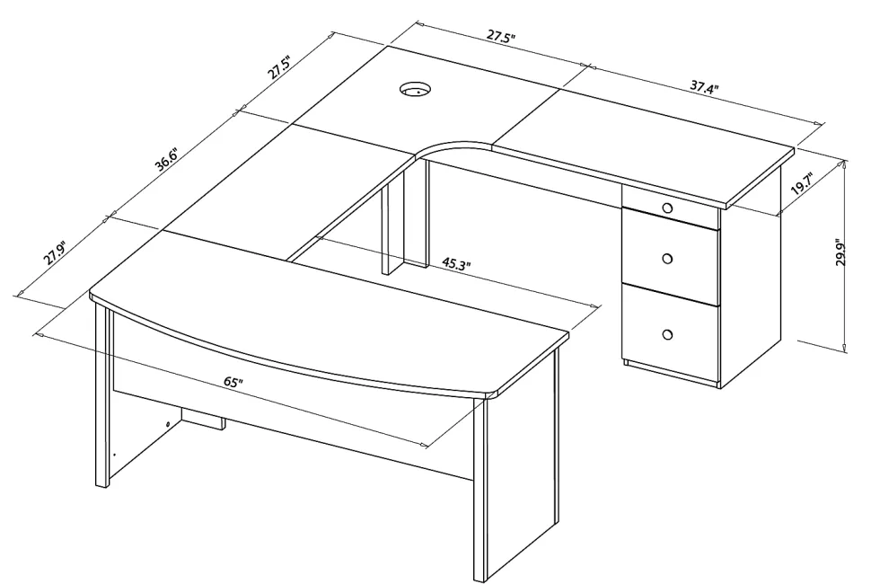 Realspace® Broadstreet 65"W U-Shaped Executive Corner Desk, Walnut