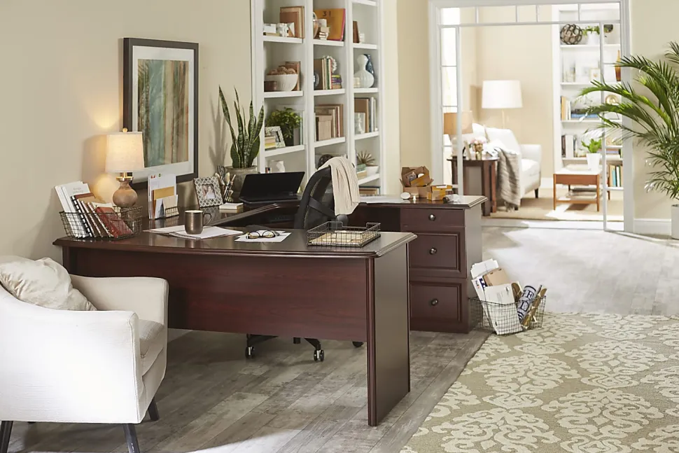 Realspace® Broadstreet 65"W U-Shaped Executive Corner Desk, Cherry