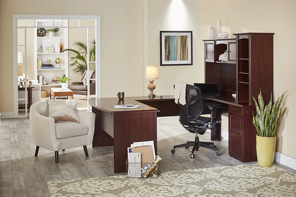 Realspace® Broadstreet 65"W U-Shaped Executive Corner Desk, Cherry
