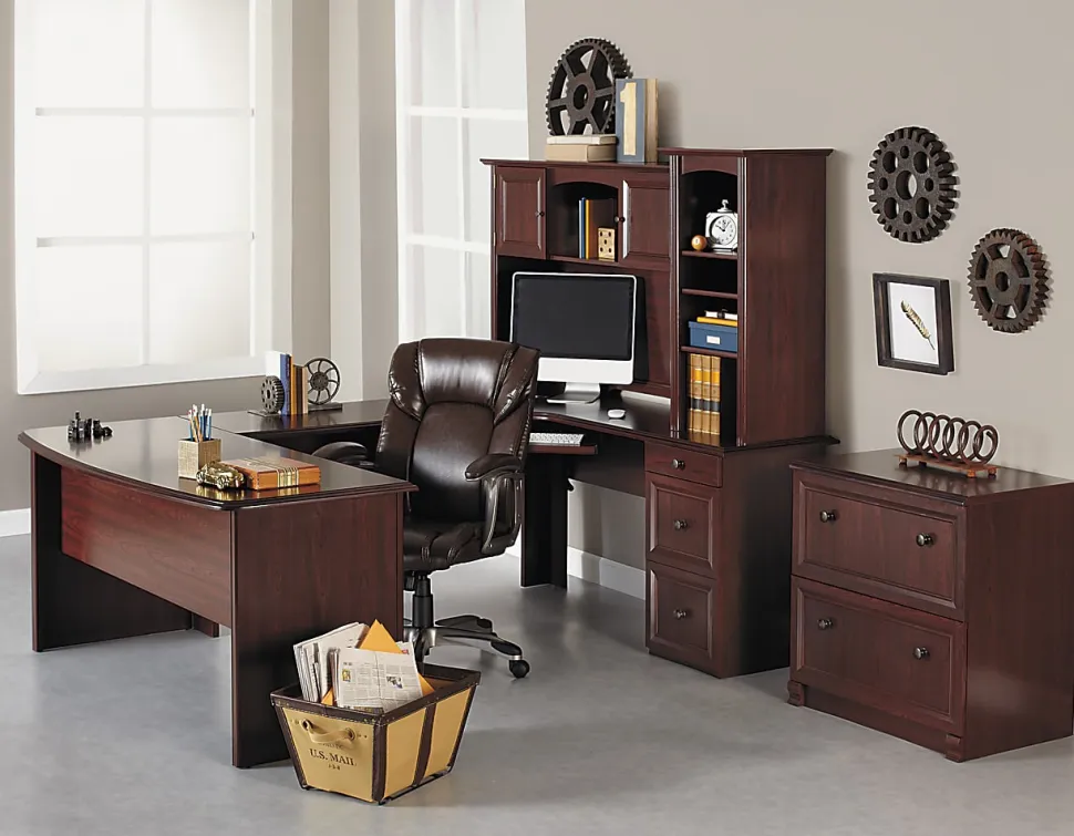 Realspace® Broadstreet 65"W U-Shaped Executive Corner Desk, Cherry