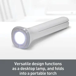Realspace™ Carsini 2-in-1 LED Flip-Up/Torch Portable Desk Lamp With Rechargeable Battery, 10-3/4"H, White