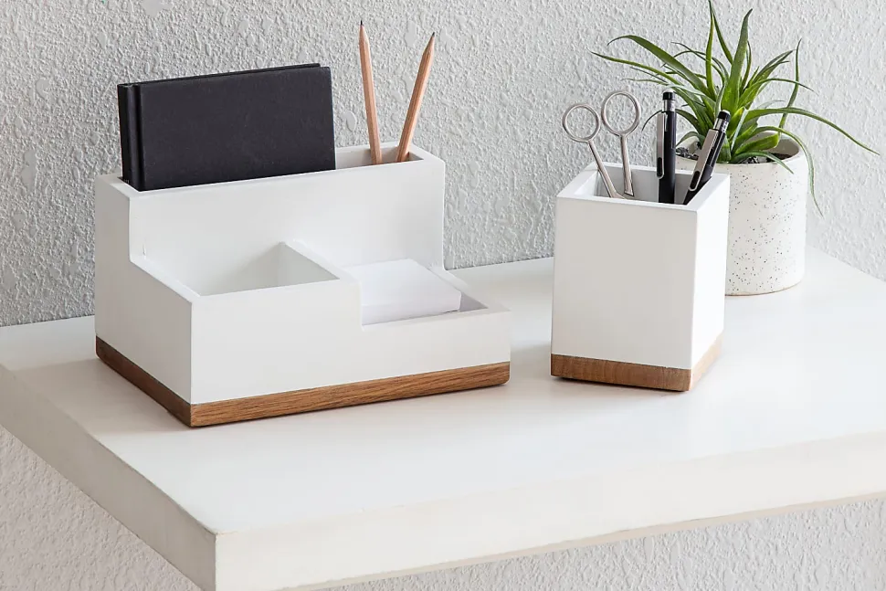 Realspace® 3-Compartment Wood Desktop Organizer, 4-1/2”H x 8-1/2”W x 6”D, White/Natural