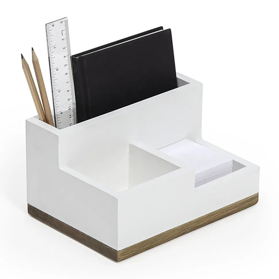 Realspace® 3-Compartment Wood Desktop Organizer, 4-1/2”H x 8-1/2”W x 6”D, White/Natural