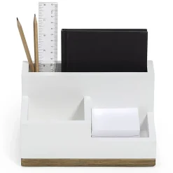 Realspace® 3-Compartment Wood Desktop Organizer, 4-1/2”H x 8-1/2”W x 6”D, White/Natural