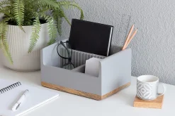 Realspace® 3-Compartment Wood Desktop Organizer, 4-1/2”H x 8-1/2”W x 6”D, Gray/Natural