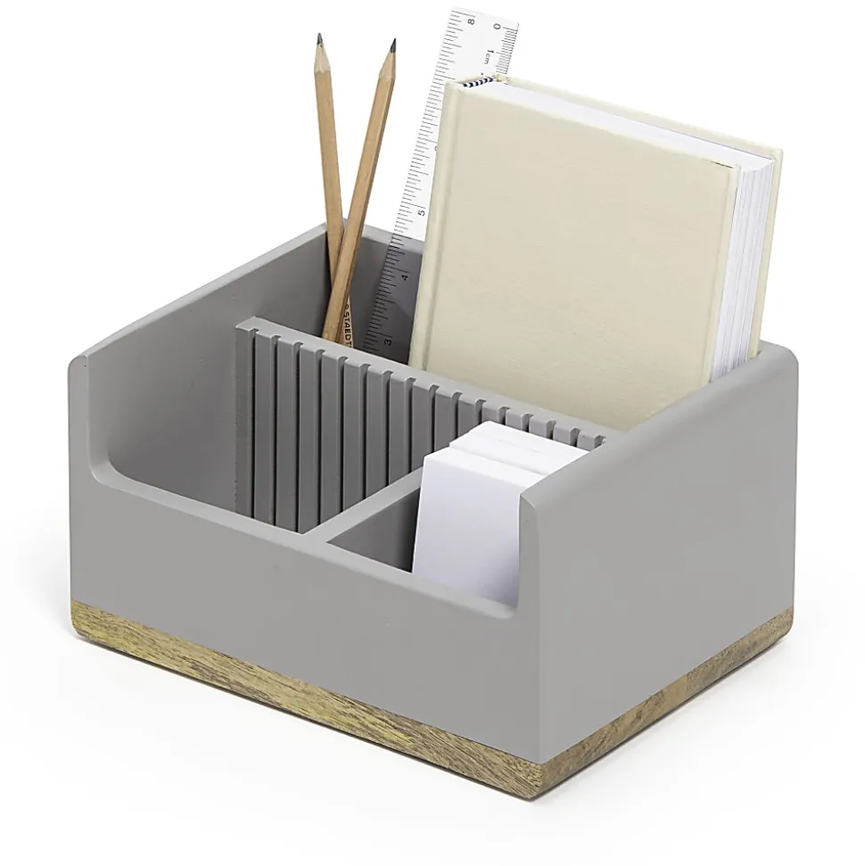 Realspace® 3-Compartment Wood Desktop Organizer, 4-1/2”H x 8-1/2”W x 6”D, Gray/Natural