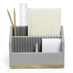 Realspace® 3-Compartment Wood Desktop Organizer, 4-1/2”H x 8-1/2”W x 6”D, Gray/Natural