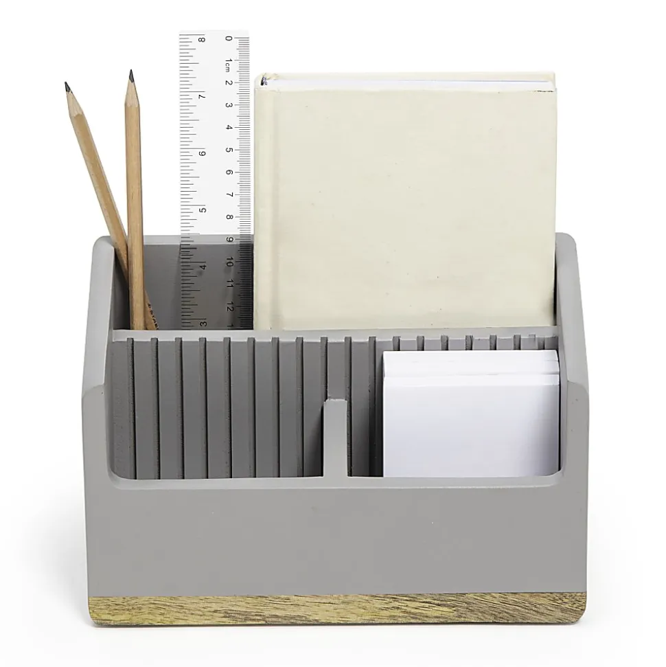 Realspace® 3-Compartment Wood Desktop Organizer, 4-1/2”H x 8-1/2”W x 6”D, Gray/Natural