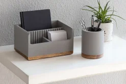 Realspace® 3-Compartment Wood Desktop Organizer, 4-1/2”H x 8-1/2”W x 6”D, Gray/Natural