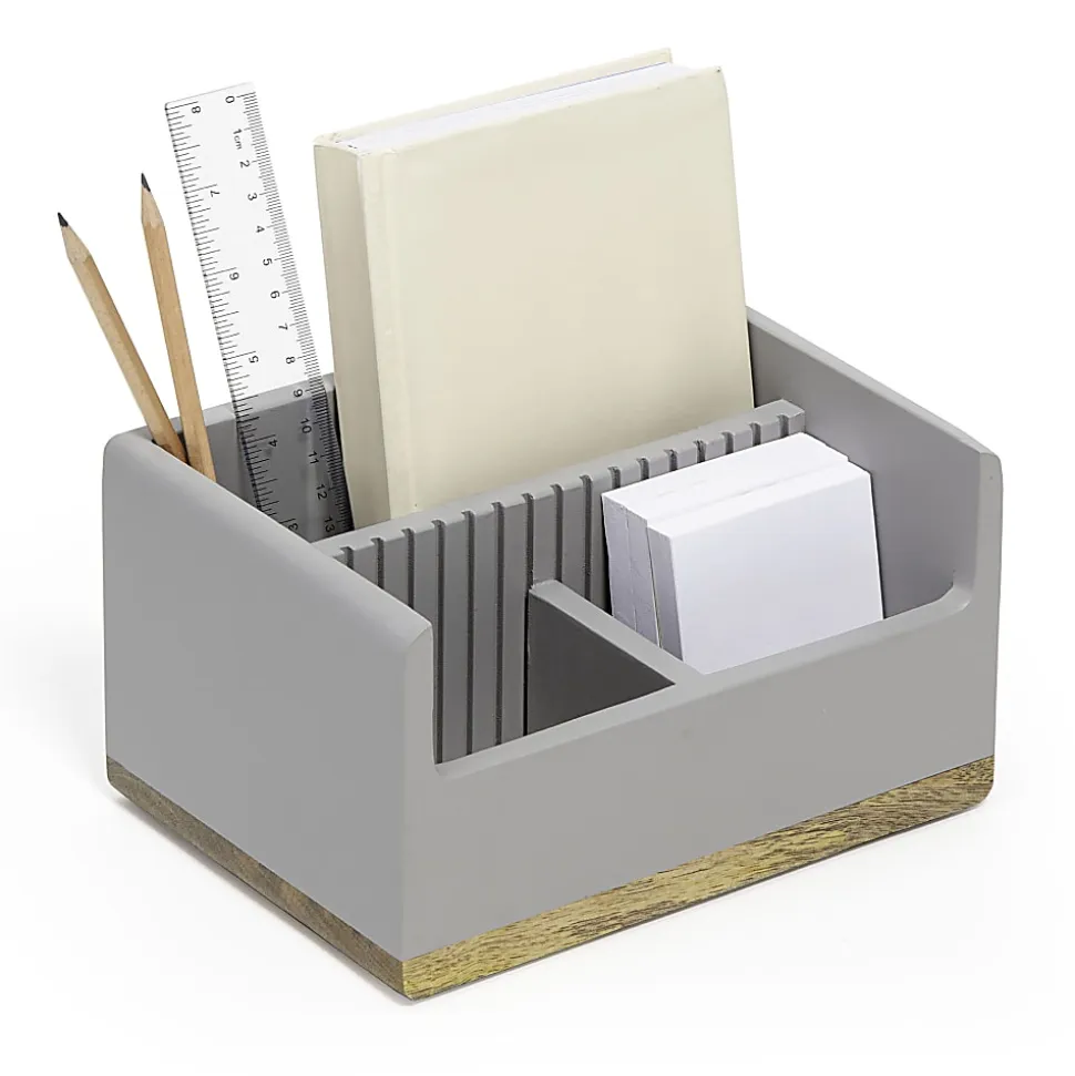 Realspace® 3-Compartment Wood Desktop Organizer, 4-1/2”H x 8-1/2”W x 6”D, Gray/Natural