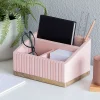 Realspace® 3-Compartment Wood Desktop Organizer, 5”H x 8-1/2”W x 6”D, Pink/Natural