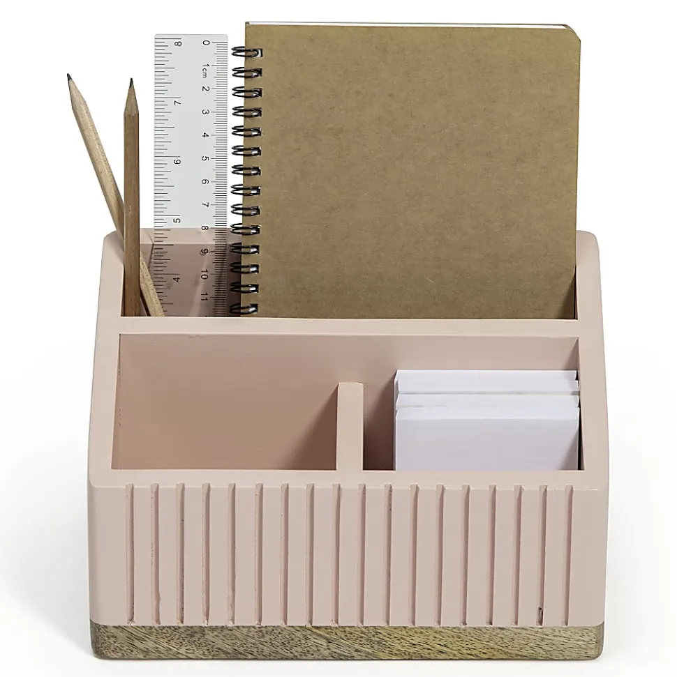 Realspace® 3-Compartment Wood Desktop Organizer, 5”H x 8-1/2”W x 6”D, Pink/Natural
