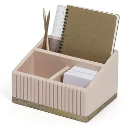Realspace® 3-Compartment Wood Desktop Organizer, 5”H x 8-1/2”W x 6”D, Pink/Natural