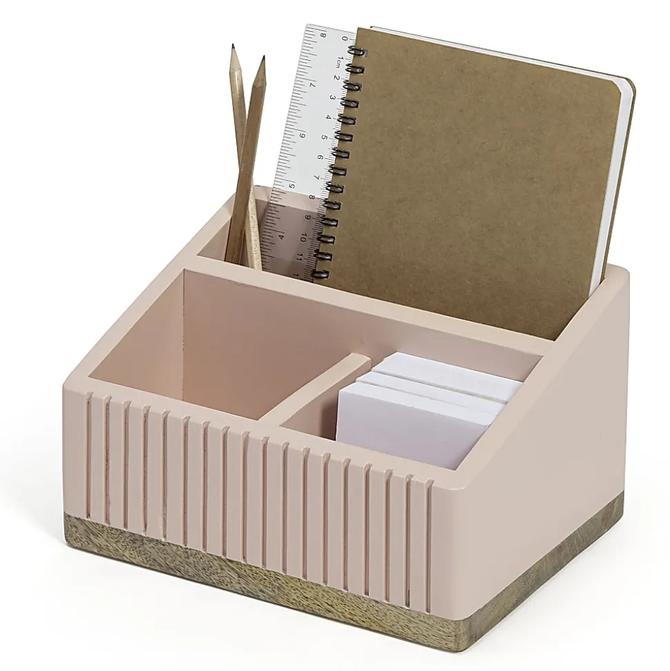 Realspace® 3-Compartment Wood Desktop Organizer, 5”H x 8-1/2”W x 6”D, Pink/Natural