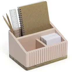 Realspace® 3-Compartment Wood Desktop Organizer, 5”H x 8-1/2”W x 6”D, Pink/Natural