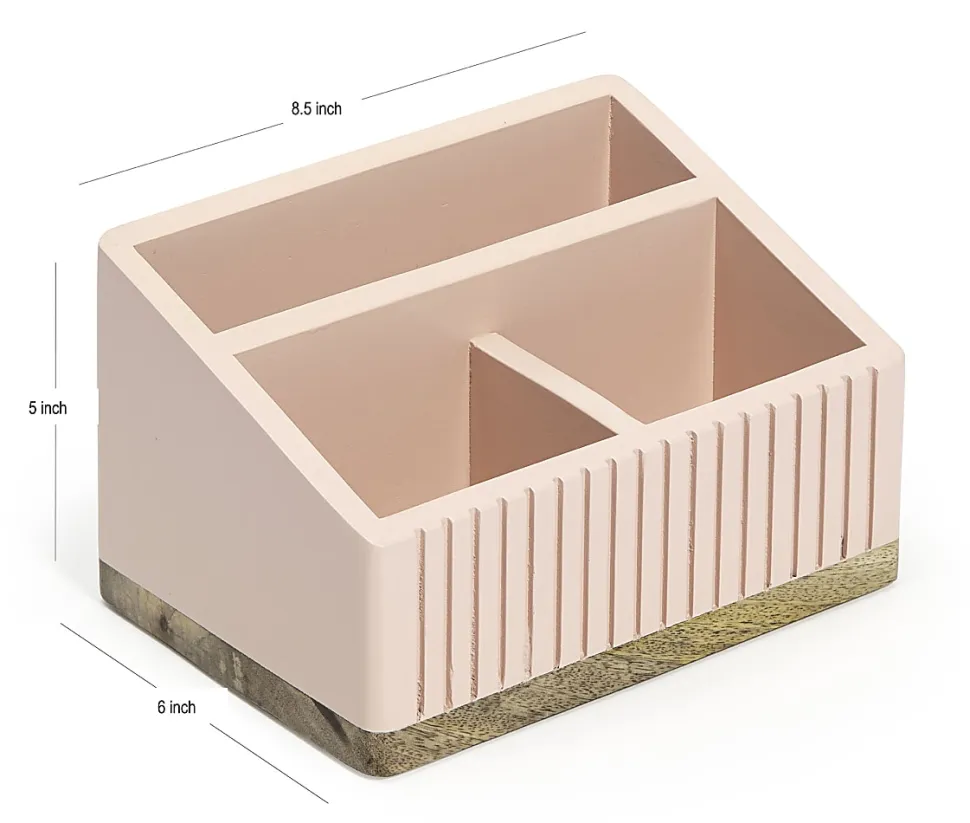 Realspace® 3-Compartment Wood Desktop Organizer, 5”H x 8-1/2”W x 6”D, Pink/Natural