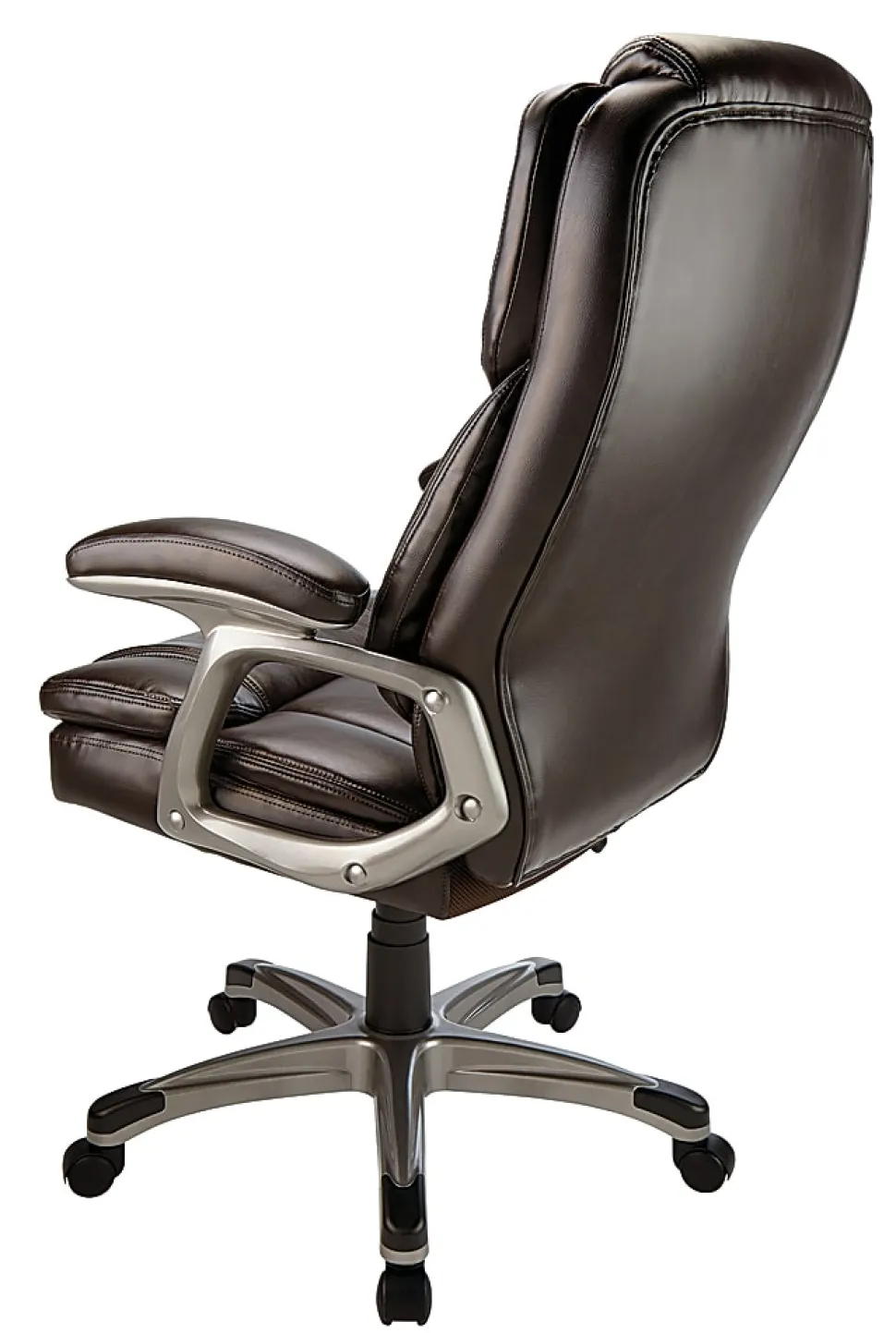 Realspace® Cressfield Bonded Leather High-Back Executive Office Chair, Brown/Silver, BIFMA Compliant