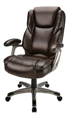 Realspace® Cressfield Bonded Leather High-Back Executive Office Chair, Brown/Silver, BIFMA Compliant