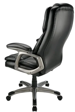Realspace® Cressfield Bonded Leather High-Back Executive Office Chair, Black/Silver, BIFMA Compliant