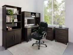Realspace® Cressfield Bonded Leather High-Back Executive Office Chair, Black/Silver, BIFMA Compliant