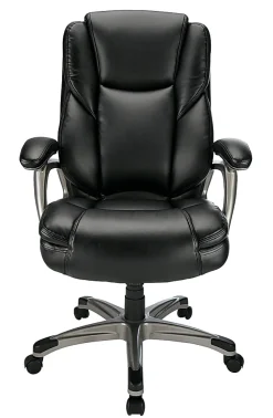 Realspace® Cressfield Bonded Leather High-Back Executive Office Chair, Black/Silver, BIFMA Compliant