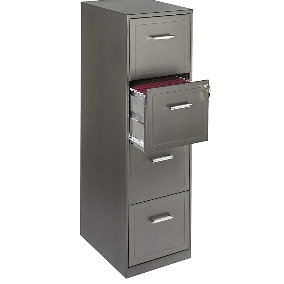 Realspace 18"D 4-Drawer Vertical Letter-Size File Cabinet, Metallic Charcoal