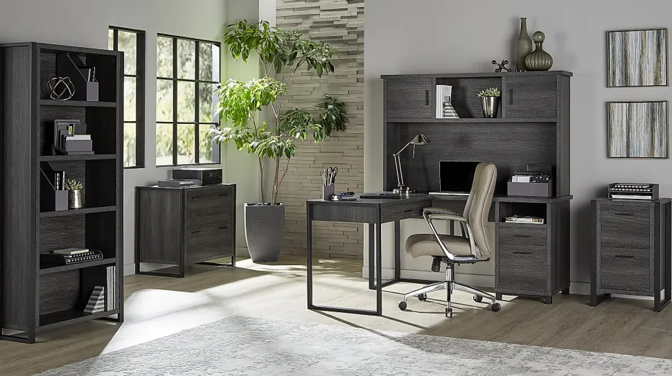 Realspace® DeJori 59"W L-Shape Corner Desk With Hutch, Charcoal