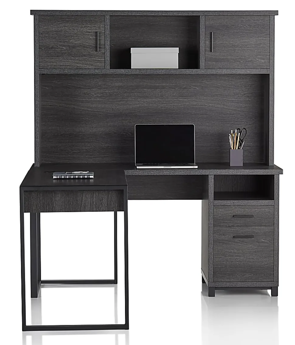 Realspace® DeJori 59"W L-Shape Corner Desk With Hutch, Charcoal