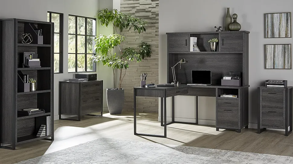 Realspace® DeJori 59"W L-Shape Corner Desk With Hutch, Charcoal