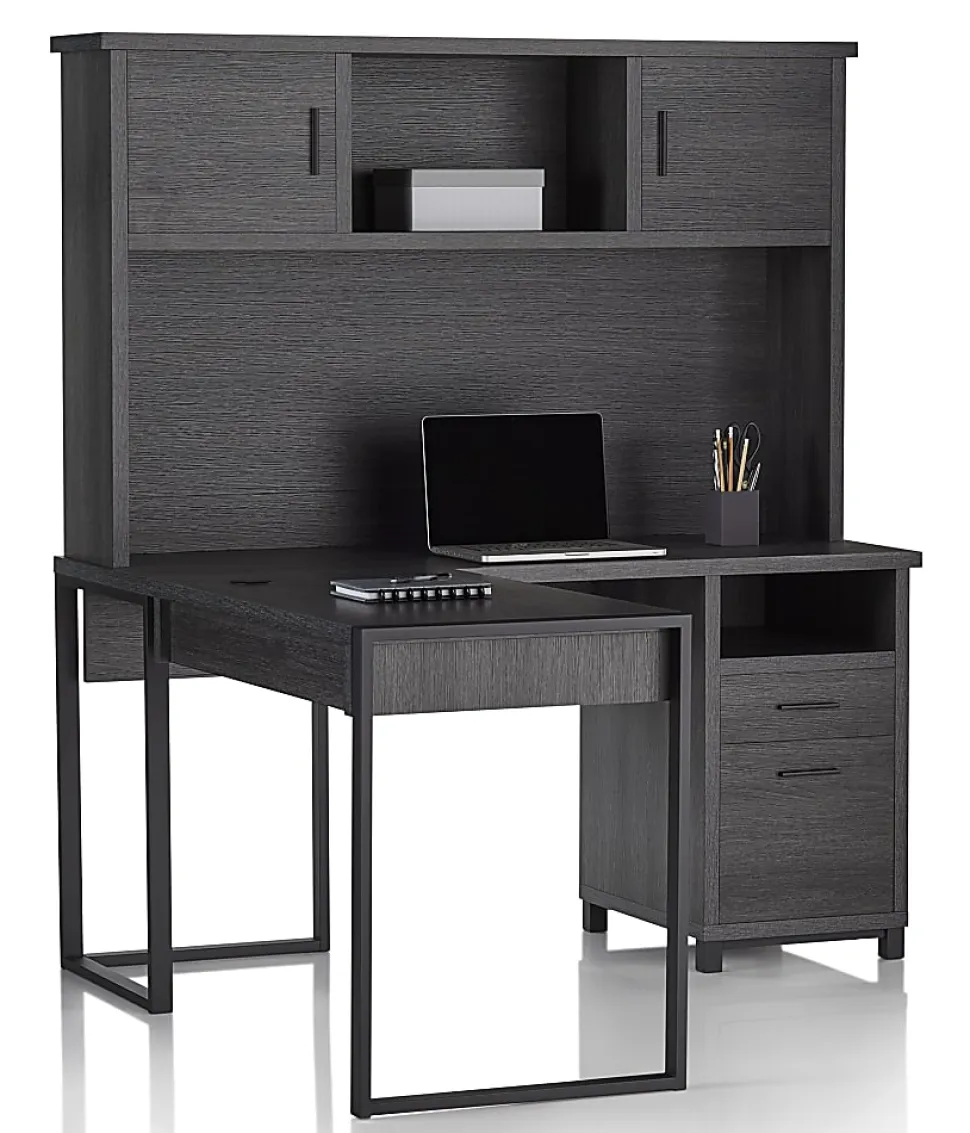 Realspace® DeJori 59"W L-Shape Corner Desk With Hutch, Charcoal