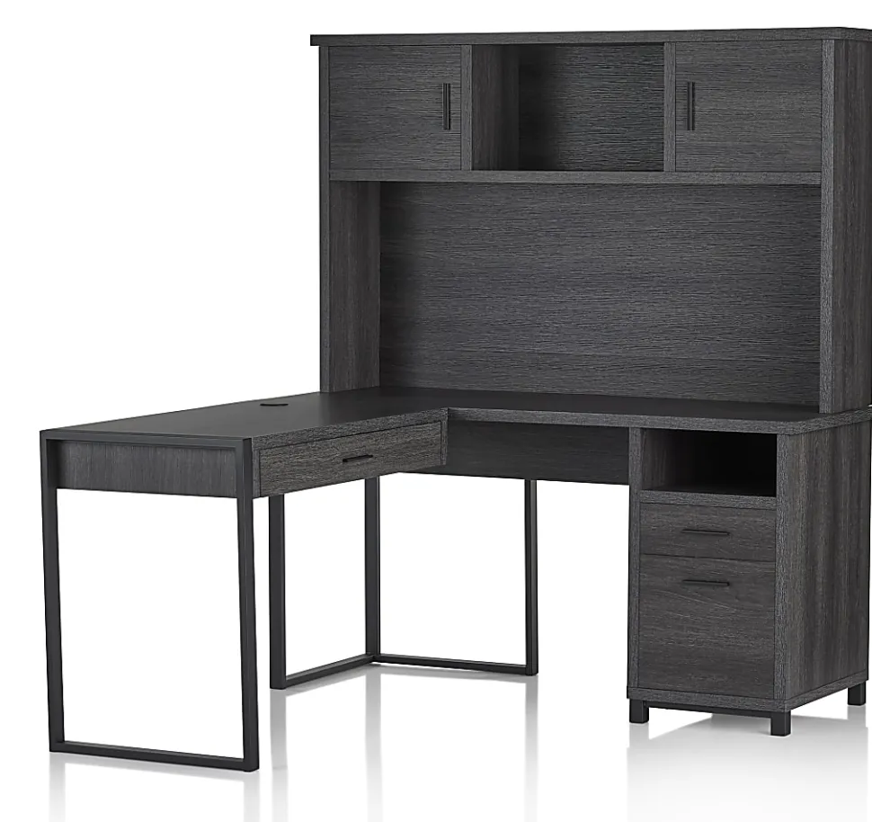 Realspace® DeJori 59"W L-Shape Corner Desk With Hutch, Charcoal