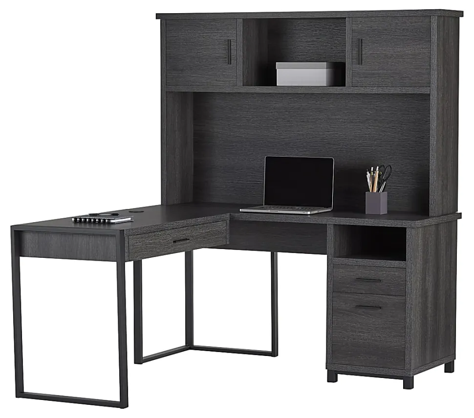 Realspace® DeJori 59"W L-Shape Corner Desk With Hutch, Charcoal