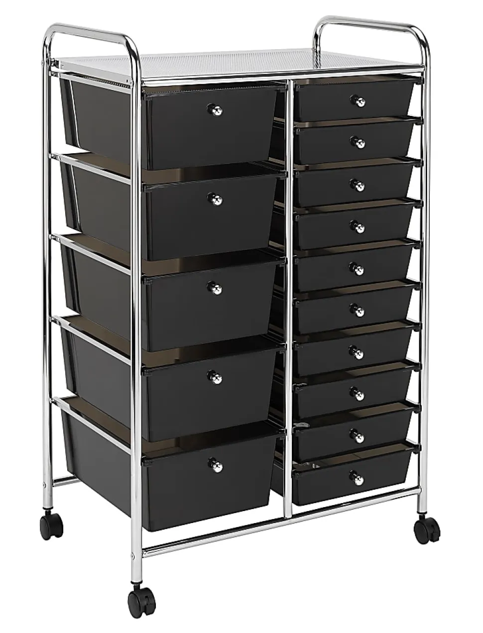 Realspace® 15-Drawer Mobile Cart, 38-3/16”H x 25-1/4”W x 15-3/8”D, Black/Chrome