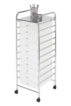 Realspace® 10-Drawer Mobile Cart, 35-13/16”H x 12-5/8”W x 14-3/8”D, White/Chrome