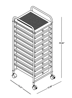 Realspace® 10-Drawer Mobile Cart, 35-13/16”H x 12-5/8”W x 14-3/8”D, White/Chrome