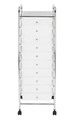 Realspace® 10-Drawer Mobile Cart, 35-13/16”H x 12-5/8”W x 14-3/8”D, White/Chrome