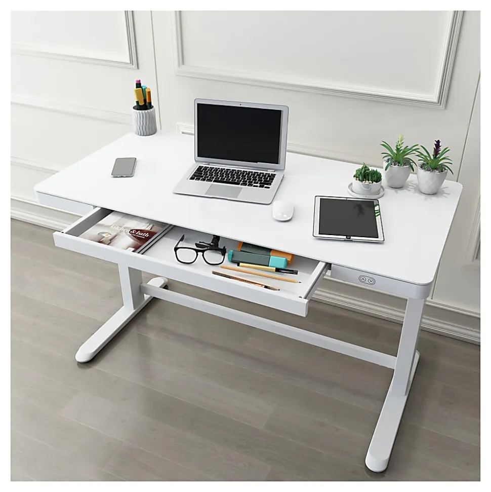 Realspace® Electric 48'W Height-Adjustable Standing Desk, White