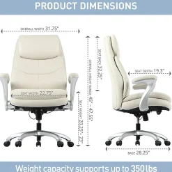 Realspace® Everton Ergonomic Vegan Leather High-Back Executive Chair with Flip-Up Armrests, Beige/Silver, BIFMA Compliant