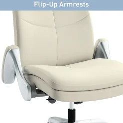 Realspace® Everton Ergonomic Vegan Leather High-Back Executive Chair with Flip-Up Armrests, Beige/Silver, BIFMA Compliant