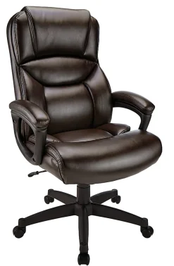 Realspace® Fennington Bonded Leather High-Back Executive Office Chair, Brown, BIFMA Compliant