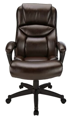 Realspace® Fennington Bonded Leather High-Back Executive Office Chair, Brown, BIFMA Compliant