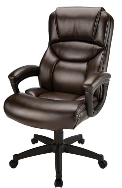 Realspace® Fennington Bonded Leather High-Back Executive Office Chair, Brown, BIFMA Compliant