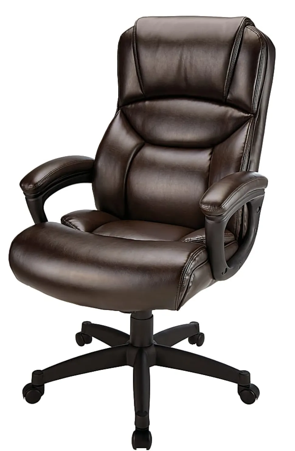 Realspace® Fennington Bonded Leather High-Back Executive Office Chair, Brown, BIFMA Compliant