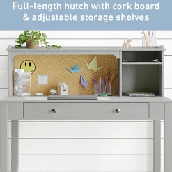 Realspace® Haven 46”W Student Storage Desk With Hutch, Light Gray