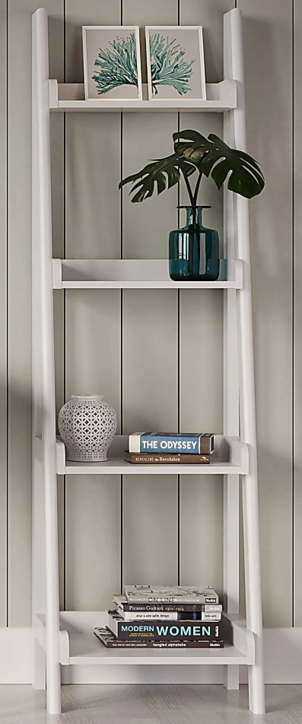 Realspace® 60"H 4-Shelf Narrow Ladder Bookcase, White
